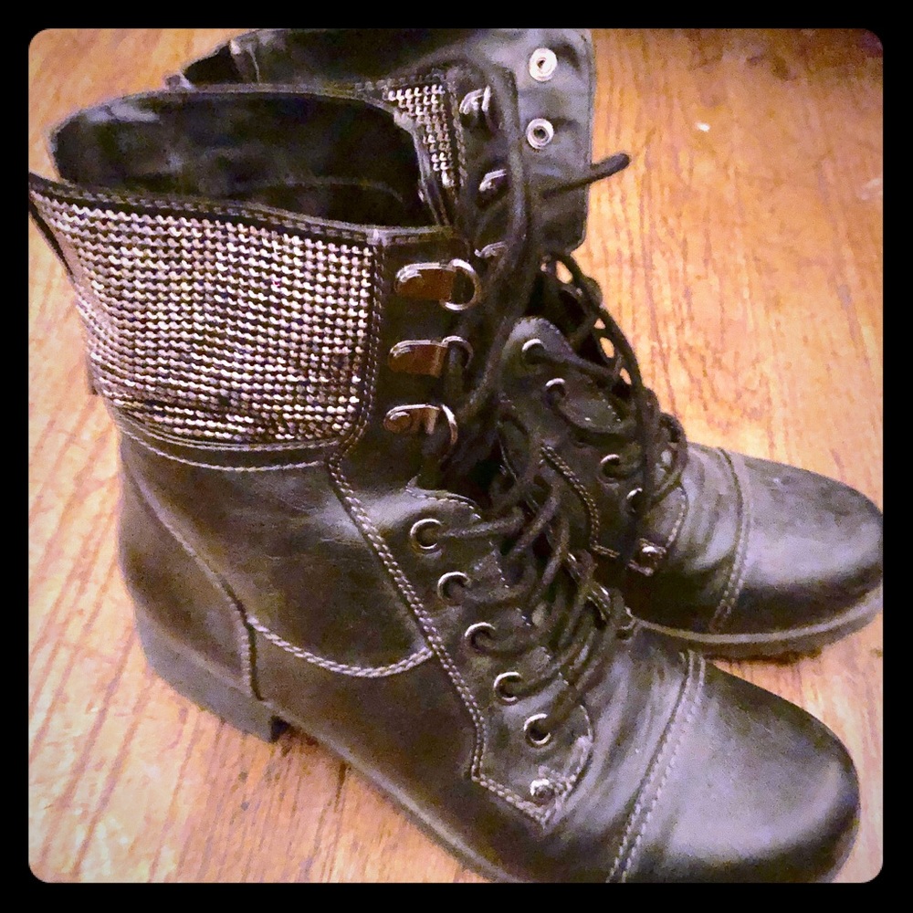 Guess Rhinestone combat boots